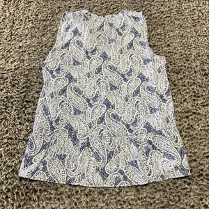 Michael Kors Top Women's Small Blue White Paisley Print Sleeveless V-Neck Blouse - Picture 1 of 8
