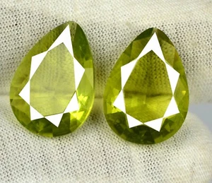 14,80 ct grüner Sphen Titanit Edelstein Paar Birnenschliff AGI zertifiziert SD53 - Bild 1 von 8