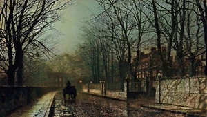 Ein nasser Mond Putney Straßengemälde von John Atkinson Grimshaw Reproduktion - Bild 1 von 3