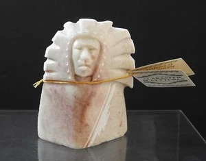 Native American Indian Alabaster Sculpture Headdress Diana Blueeyes Navajo W2 - Picture 1 of 11