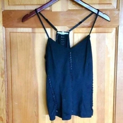 Blusa de couro e camurça preta para motocicleta Gilded Intent Spaghetti Strap tamanho P - Imagem 1 de 4