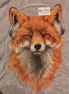 T-Shirt Classic manches courtes gris - Smiling Musical Fox - L / XL coton - Imagen 1 de 3