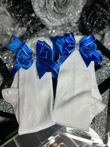 ❤️NEW 2023  Style Bows Spanish Glitter Trim Satin Bow Long KNEE Socks School  ❤️ - Picture 1 of 4