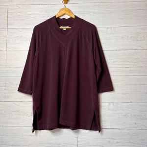 Pure Jill Top Womens Size Medium Dark Wine Affinity French Terry Long Sleeve  - Picture 1 of 14