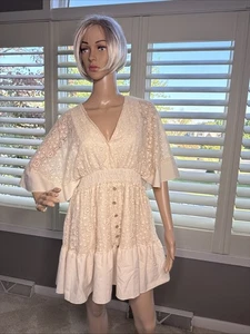 Boho Dress Ivory Sz M Lace Overlay Bohemian Country Western Lined Dress NWOT - Picture 1 of 10