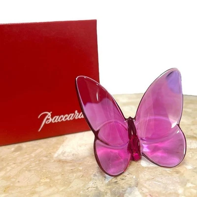 [US Tax Paid] Baccarat Lucky Butterfly Crystal Figurine Pink Peony with Box from - Image 1 of 4