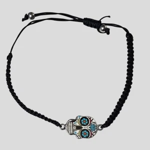 Pulsera Calavera Azúcar Cordón Negro Ajustable Día de Muertos Festival Joyería - Imagen 1 de 4