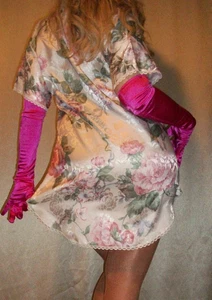 Vtg Pink Floral Satin Babydoll Nightgown M - Picture 1 of 5