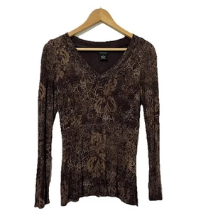 Top Calvin Klein Y2K floreale scuro manica lunga taglia M marrone cottage foresta fata - Foto 1 di 7