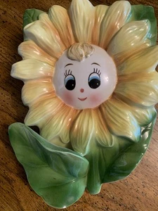 Large Vintage Anthropomorphic Sunflower Face Wall Pocket ,Japan/chigger - Picture 1 of 6