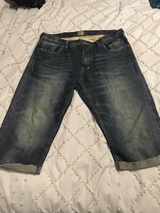 PRPS Denim Shorts E63P133X YAW Size 36 Button Fly Blue Raw Hem PreOwned Good - Picture 1 of 19