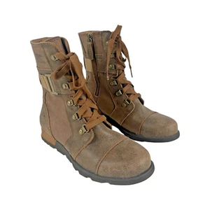Sorel Damenstiefel 6 Major Carly Lederriemen Schnalle Reißverschluss Kampf Grunge Armee - Bild 1 von 20
