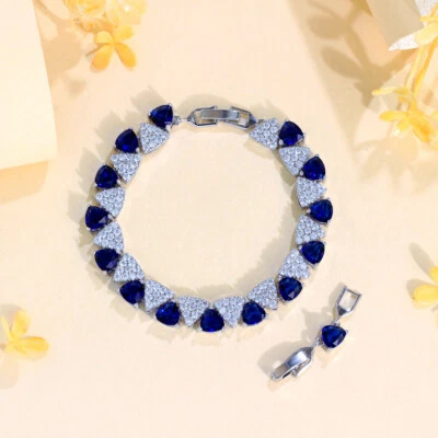 Triangle Tennis Bracelet Silver Plated Cubic Zirconia Women Wedding Prom Jewelry Foto 1 de 4