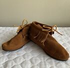 Moccasin Women’s Size 7 Brown Leather Fringe  Ankle Boots Minnetonka