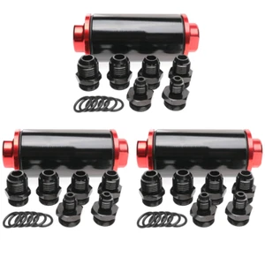 3X 58mm 100 Micron Cleanble Inline Fuel Filter High Flow 6AN 8AN 10AN Adapter - Picture 1 of 10
