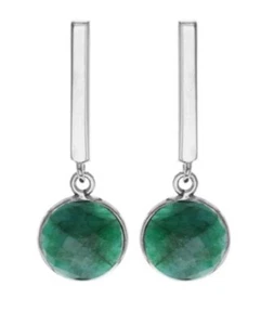 Emerald quartz drop earrings Solid Sterling Silver round. Bar. New. Gift box. - Picture 1 of 2