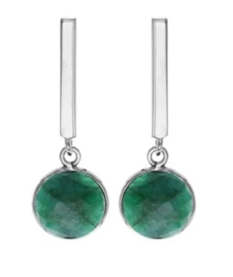 Emerald quartz drop earrings Solid Sterling Silver round. Bar. New. Gift box. - Image 1 of 2