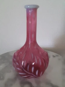 West Virginia Glass Cranberry Opalescent Fern Barber Bottle - Picture 1 of 1