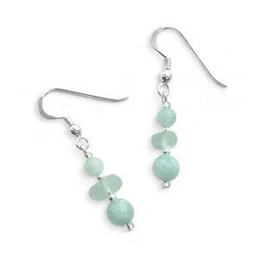 Sea Glass Earrings. Handmade Green Amazonite Crystal Sterling Silver Jewellery - Picture 1 of 6