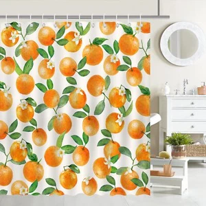 Orange Shower Curtain Cute Fruits Bathroom Shower Curtain Orange Waterproof F... - Picture 1 of 8