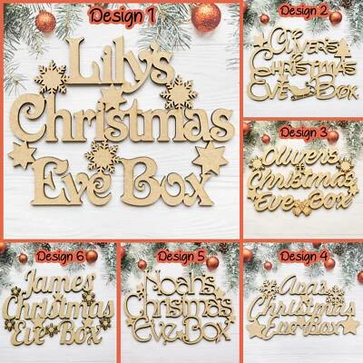FANCY CRAFT UK Personalised Christmas Eve Box Topper 2024 Wall Door Wood Xmas Gift Any Name