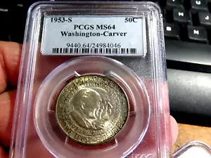 1953-S Washington-Carver commemorativo argento metà MS64 PCGS D4 - Foto 1 di 2