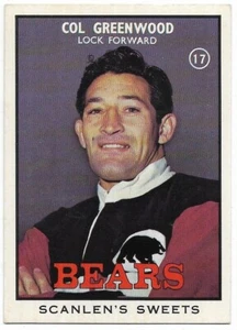 1968 B Scanlens Rugby League (17) Col GREENWOOD Bears (Near Mint) - Picture 1 of 2