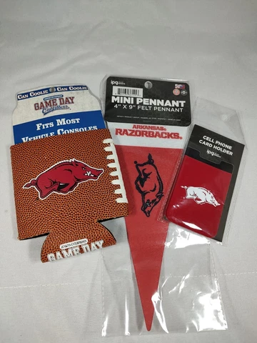 Arkansas Razorbacks Souvenir Fan Pack Mini Pennant Koozie Cell Phone Card Holder Cover