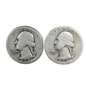 1938 ( P - S ) Washington Quarters 90% Silver 2 Coin Year Set #4 - Picture 1 of 2