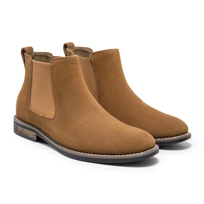 Botas Chelsea de gamuza de cuero para hombre Zapatos informales de vestir sin cordones Negros/Camel 8-13 Foto 1 de 4
