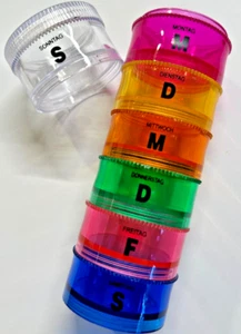 Medikamentenbox RUND ZYLINDER 7 große Fächer 7 Tage Pillendose Tablettenbox - Bild 1 von 4