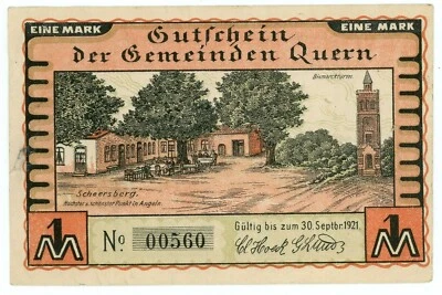 Germany-Gutschein Der Gemeinchen Quern (534-0166)  … 1 Mark … 1921 … *VF-XF*.  - Image 1 of 2