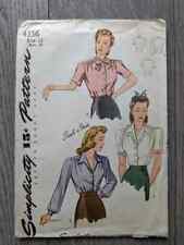 Simplicity 4356 | Bust 30 | Blouses | Vintage 1940s Sewing Pattern