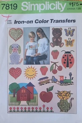 Simplicity Pattern 7819 various iron on patterns/liftables For Children Uncut - Image 1 of 2