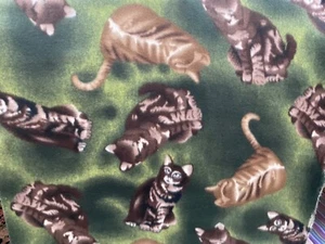 cat kitten fleece fabric on green, 60" wide, sold by the yard - Picture 1 of 18