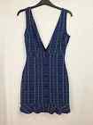 New Look Ladies Size 8 Blue Mix Checked Pattern V-neck Sleeveless Dress