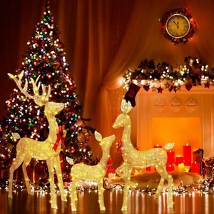 5ft 3-Piece Lighted Christmas Deer Family Set Large Outdoor Yard Decoration - Picture 1 of 7