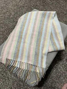 Cejon Scarf Multicolor Pastel Stripes w Fringe Acrylic RN 98072 Made in Italy - Picture 1 of 2