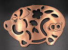 Vtg PIGGY Copper Top Cast Iron Hot Plate Trivet Footed MARBLE DESIGN 1982 w/Ring