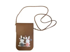 Brown Crossbody Shoulder Bag With Bunny Design & Pom Pom Accents - Picture 1 of 3