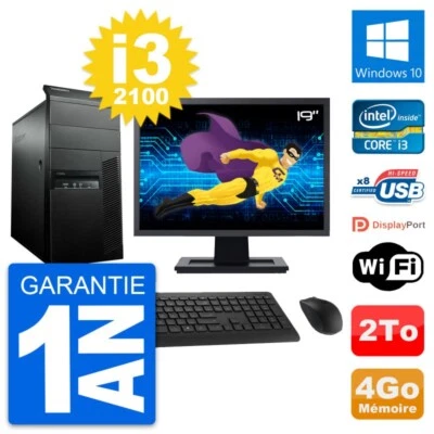 PC tour LENOVO M91p Pantalla 19" Core i3-2100 RAM 4Go Disco 2To Windows 10 Wifi - Imagen 1 de 3