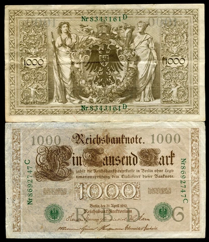 Germany 1910 1000 Mark Green | Extra Fine-Very Fine | Pick 45.b | Free Shipping Cover