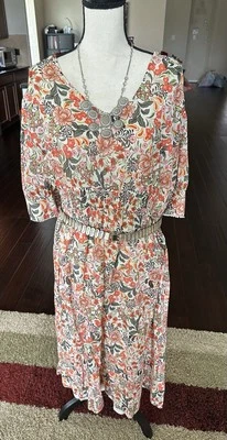 Maxi Vestido Johnny Was Cottagecore Forrado Floral Naranja, Talla XL, $100 Foto 1 de 3