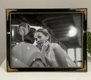 Vtg Heavy Ornate Enamel Metal Gold Black Enamel 8” X 10” Photo Picture Frame - Picture 1 of 10