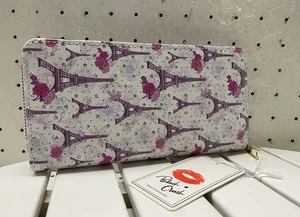 Blush Crush Wallet Womens White Purple Zip Around Eiffel Tower Paris Vegan Stars - Picture 1 of 10