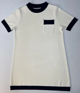 Tuckernuck Merritt Knit Dress Posh Retro Mini Shift Off-White/Navy Pocket Sz M - Picture 1 of 20