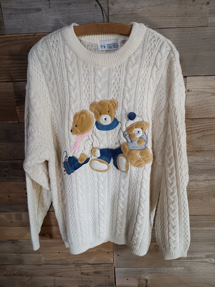 Vintage Together! Suéter Teddy Bears mezcla de lana para mujer talla Acogedor tejido con cable XL Foto 1 de 4