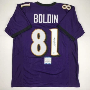 Autographed/Signed ANQUAN BOLDIN Baltimore Purple Football Jersey Beckett COA - Picture 1 of 4
