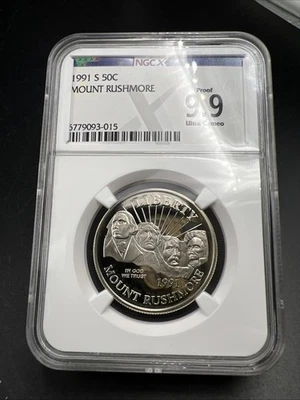 1991 S 50c Mount Rushmore Copper Nickel Half Dollar Coin NGC 9.9/10 Certified - Image 1 of 4