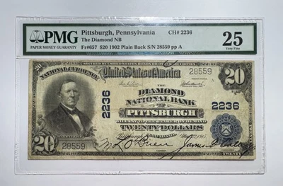 1902 $20 Diamond NB Of Pittsburgh, Pennsylvania PMG 25National Currency - Image 1 of 2